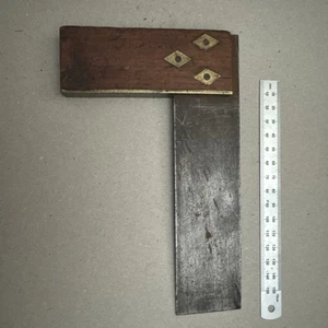 Vintage Wooden & Brass c. 6in Try Square - Picture 1 of 2