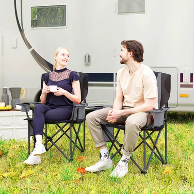 Double Folding Chair Grey 600D Oxford Fabric Metal 94x62x100cm Padded Cup Holder - Image 1 of 4