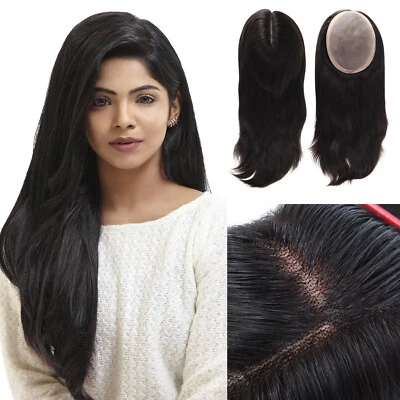 Women Topper Hair Fine Mono Top Pieces Human Hair Natural Black Hair 16'' TP67 - Image 1 of 4