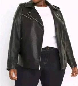 NWOT LANE BRYANT PLUS SIZE BLACK FAUX LEATHER MOTO JACKET SZ 14/16 - Picture 1 of 17