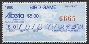 Alberta Wildlife Certificate stamp 1980 Resident Bird Game $5. XF Van Dam #AW425 - Picture 1 of 1
