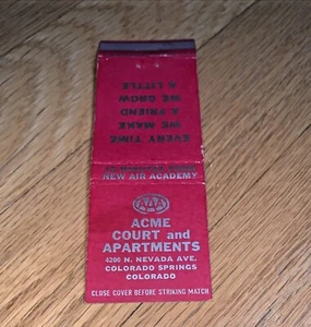 Vintage ACME COURT AND APARTMENTS Matchbook Cover COLORADO SPRINGS Colorado - Picture 1 of 4
