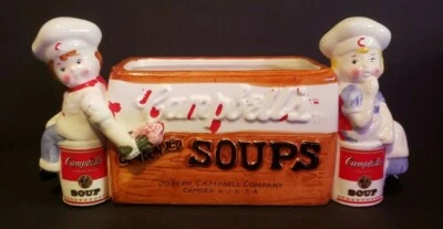 Recipiente vintage Campbell's Soup cerâmica suporte para receita 2 chefs  - Imagem 1 de 4