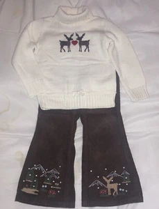 Gymboree Girls Christmas Holiday Set Brown Corduroy Pants Sweater Reindeer 4 NWT - Picture 1 of 8