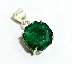 Certified 19.75 Ct Natural Emerald 925 Solid Silver Asscher Cut Pendant Gemstone - Picture 1 of 11