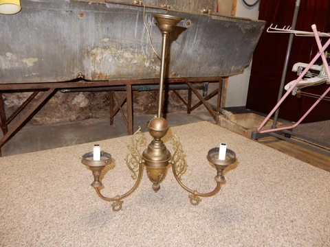 ANTIQUE BRASS 3 ARM GAS CEILING GASOLIER LIGHT REWIRED WORKS WELL Cover