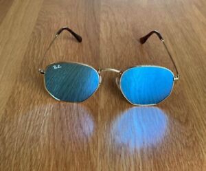 Ray Ban Used Ladies / Gents Sunglasses Hexagonal Mirrored Blue & Gold Cased