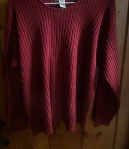 Women's LL Bean Red Knit  100% Cotton Sweater Button Scoop Neck Size XL-Pristine - Picture 1 of 6