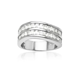 Sterlingsilber Kubik Zirkonia Baguettenschnitt gebogener Kanal Set Ring, Größe 8