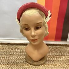 Vintage 1950s pink straw raffia small hat 