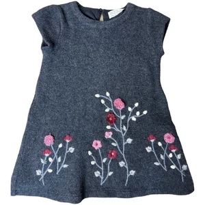 Zara Knit DK Grey Sleeveless A-Line Embroidered 3D Flowers Dress Girls Size 4 - Picture 1 of 7