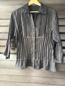 Elementz Women’s Black XL Sheer Button Down Pleated Blouse Witchy Academia - Picture 1 of 7