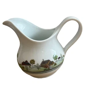 Vintage 1978 Estee Lauder Porcelain Pitcher Farmhouse Cottage Scene - Picture 1 of 7