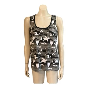 Jack Daniels Old No 7 Racing Tank Wmn Sz 16 Racer Back Logo Patches Grey Camo - Picture 1 of 13