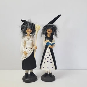 Juego de 2 figuras de resina Halloween Transpac pelo difuso bruja 9" - Imagen 1 de 8