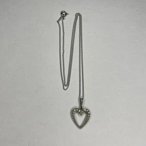 VTG 14k Karat White Gold Heart Love Pendant Necklace 2.3g 16 1/4” Chain - Picture 1 of 4