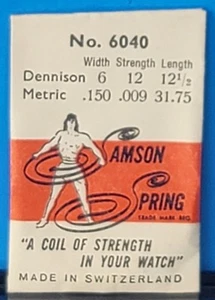 WB1h: NOS Amson Mainspring No. 6040 Dennison 6x12-12½ .150x.009-31.75 Swiss - Picture 1 of 1