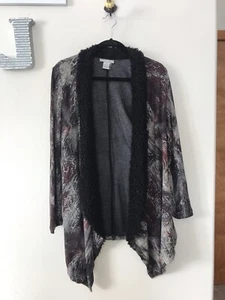 Alberto Makali Open Cardigan Sweater Sz M Black Purple Gray Ivory Black Collar - Picture 1 of 8