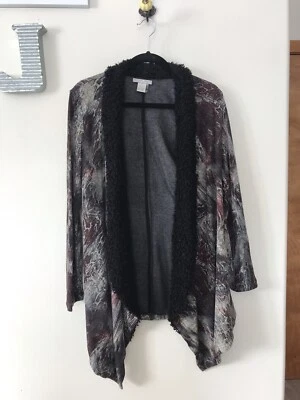 Alberto Makali Open Cardigan Sweater Sz M Black Purple Gray Ivory Black Collar - Image 1 of 4