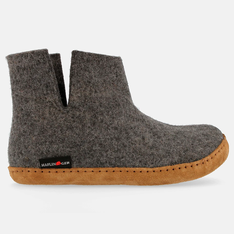 HAFLINGER Emils Booty Filzpantoffel Hausschuh mit Ledersohle Unisex