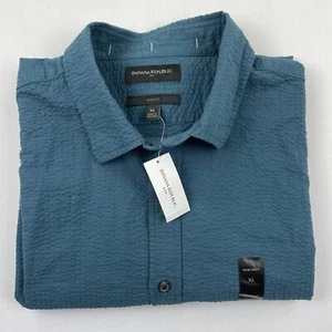 Banana Republic Textured Button Up Shirt Mens XL Slim Fit Blue Short Sleeve NEW - Picture 1 of 8