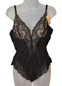 Popihush Womens Black Lace Sheer Bodysuit Thong Lingerie XL Underwire - Picture 1 of 11