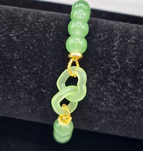Green Beaded Elastic Bracelets for Girls Love Heart Interlocking Jewlery Gift - Picture 1 of 9