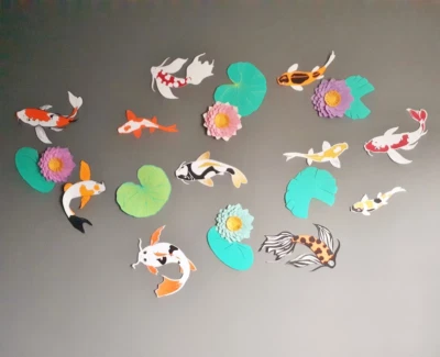 Koi Fish Party Backdrop - Paper Wall Decals for Kids Bedroom Foto 1 de 4