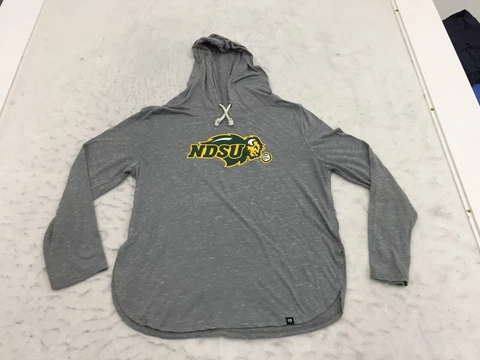 NDSU Bison Hooded Shirt Womens L Large Gray Graphic Print Spell Out Logo Long Cover