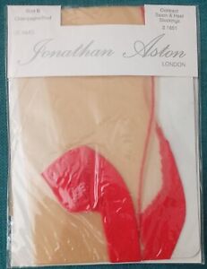 Seams Collection Contrast Seam & Heel stockings Champagne  Red Seam Size B Med