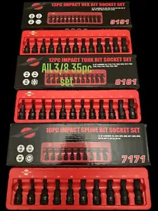 35pc IMPACT Hex Torx Spline Bit Sockets 3/8" Drive Short Reach Star HX Allen - Picture 1 of 4