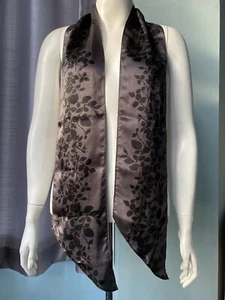 LAURA ASHLEY 100% Silk Vintage Grey Scarf Black Floral Pattern 59” x 6” - Picture 1 of 15