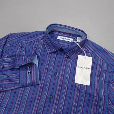 Camisa Tommy Bahama Abotonada Lazlo Francisco Rayas Mezcla Seda Azul Talla XS Foto 1 de 4