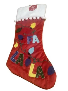 Medias de Navidad Fa La Red aterciopeladas luces aplicadas en relieve 17 pulgadas - Imagen 1 de 3