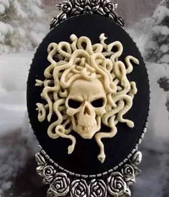 Broche camafeo calavera serpiente Medusa prendedor, gótico Steampunk plata vintage sombrero prendedor Foto 1 de 4