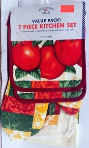 JUEGO DE COCINA 7 PIEZAS: 2 SOPORTES PARA OLLAS, 1 GUANTE DE HORNO, 2 PAÑOS Y 2 TOALLAS, MANZANAS ROJAS, AM - Imagen 1 de 3