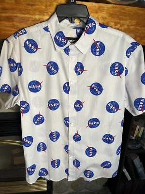 NASA 标志男式白色编织纽扣衬衫大号 — 第 1/4 张图片