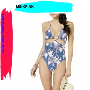 MINKPINK Womens Printed Cut-Out One-Piece Swimsuit Pink M - Picture 1 of 2