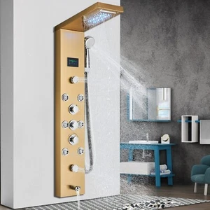 Gold LED Shower Panel Tower System Massage Body Jet W/Hand Spray Stainless Steel - Picture 1 of 8