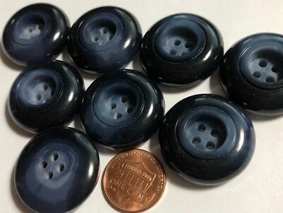 8 Large Thick Navy Blue Plastic Sew-thru Buttons Just Over 1 1/16" 27.5mm 12387 - Image 1 of 3
