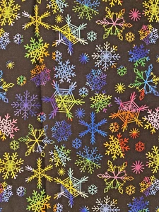 Colorful Christmas Snowflakes Black Cotton Fabric 44”x 66” - Bild 1 von 2