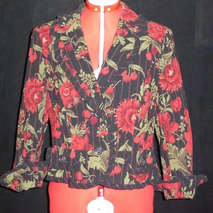 ESCADA Jacket Blazer Red Rose Floral Cherries Ruffles Wool Size 40 (US 10) - Picture 1 of 9