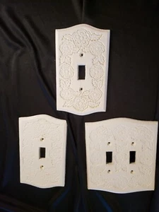 Switch Plate Covers Carved Wood Cream Color Set of 2 Singles and 1 Double - Picture 1 of 6