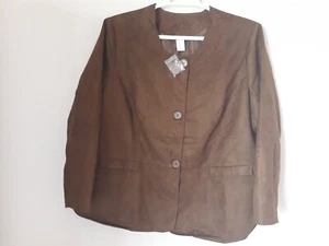 Vicki Wayne Faux Suede Long Sleeves Round Neck Button-down Brown Jacket Sz 26W - Foto 1 di 10