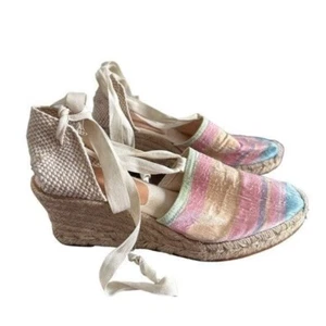 Kanna Keilabsatz Schnürung Espadrille Keilabsatz Sandalen Regenbogen Streifen Größe 8 - Bild 1 von 12