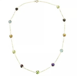 14K Yellow Gold Station Necklace With 6mm  Gemstones By The Yard 18 Inches Lobst - Picture 1 of 3