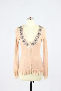 D&G DOLCE & GABBANA Pink Pointelle Knit Embellished Cardigan Sweater, Size XS - Picture 1 of 17