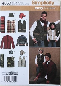 Simplicity 4053 Mens Boys Jackets Vests Hats Scarf Sewing Pattern S-L/S-XL - Picture 1 of 1