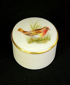 SPODE Fine Bone China Handpainted Bird Small Trinket Box & Lid 1-1/8" Diameter 