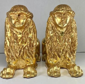 Pair Sphinx Statue Gold Leafed Composite Hand Crafted - Picture 1 of 12